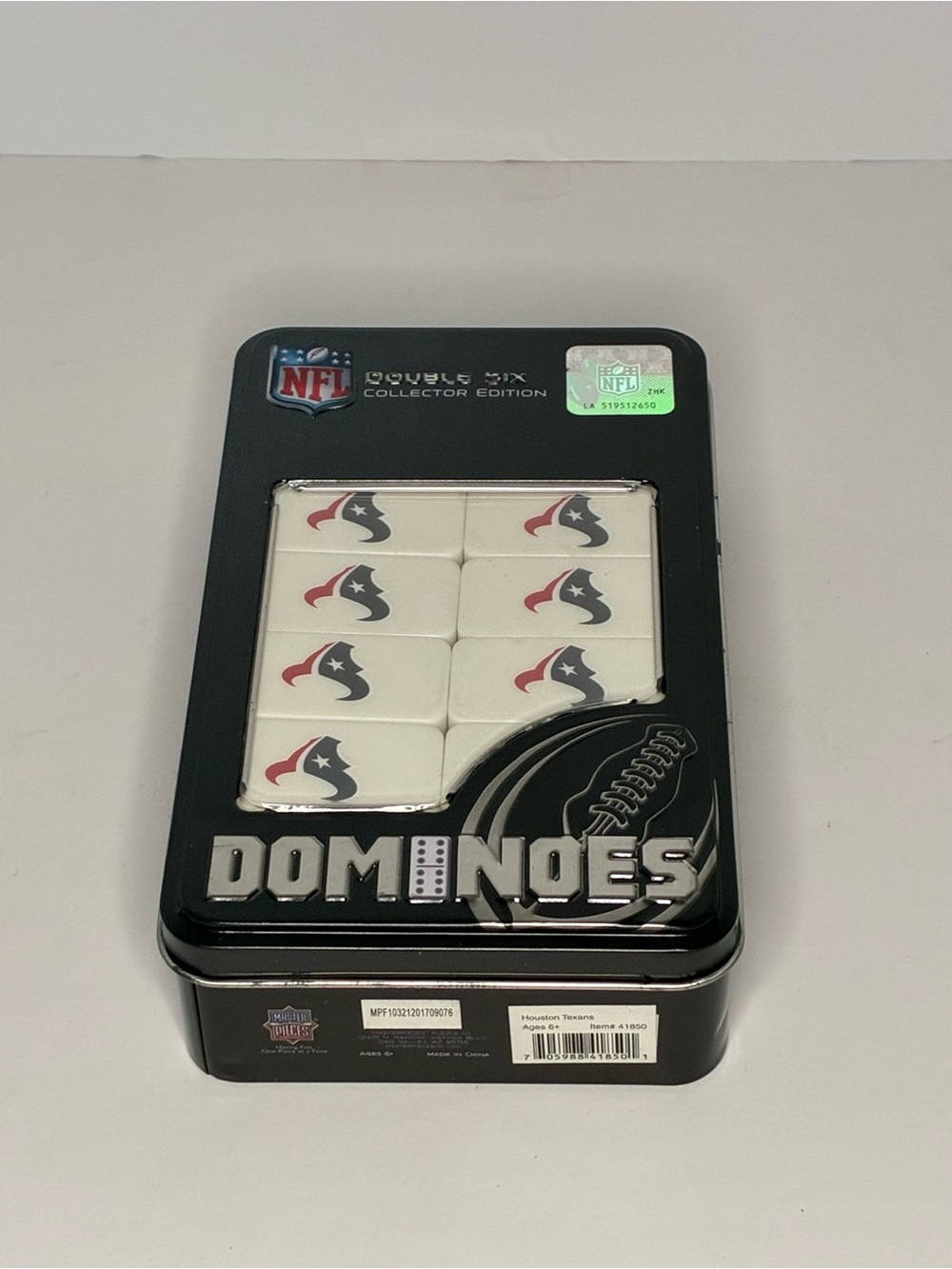 NFL Houston Texans Dominoes Set - Black Tin with White Tiles